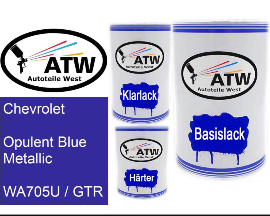 Chevrolet, Opulent Blue Metallic, WA705U / GTR: 500ml Lackdose + 500ml Klarlack + 250ml Härter - Set, von ATW Autoteile West.